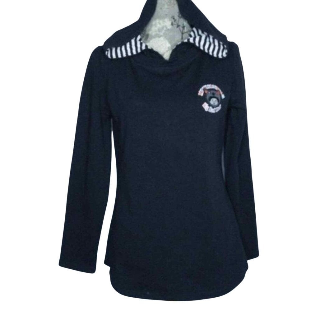 Monmonstar Hoodie‎ Sweatshirt Women M Black Striped Trim Big Bad Wolf Graphic